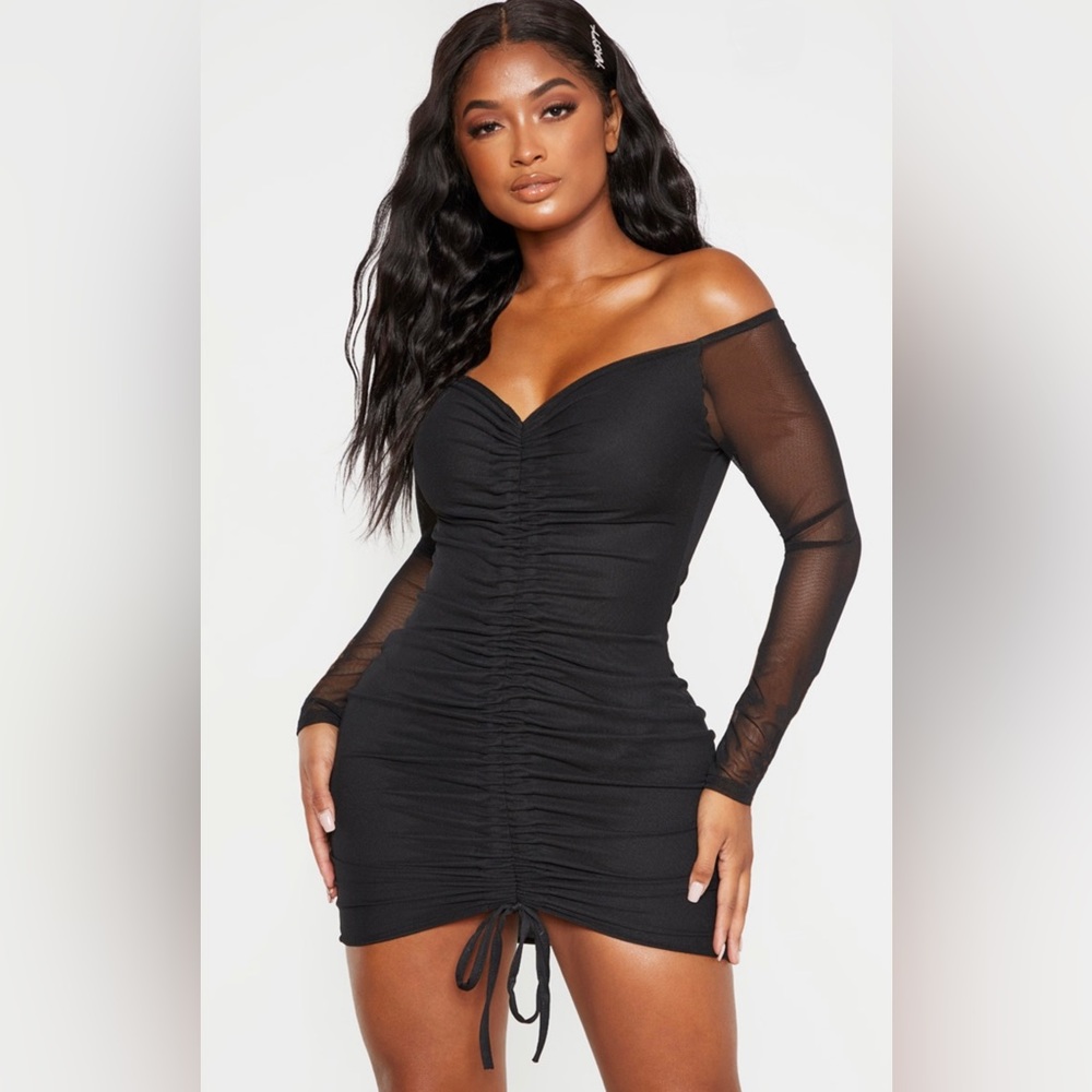 NEW Little black mini bodycon dress with mesh sheer sleeves size 8